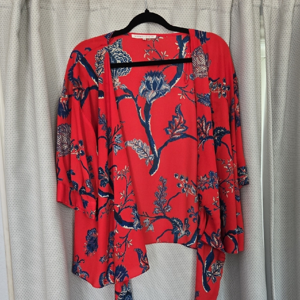 Violet & Claire Red and Blue Floral Blouse